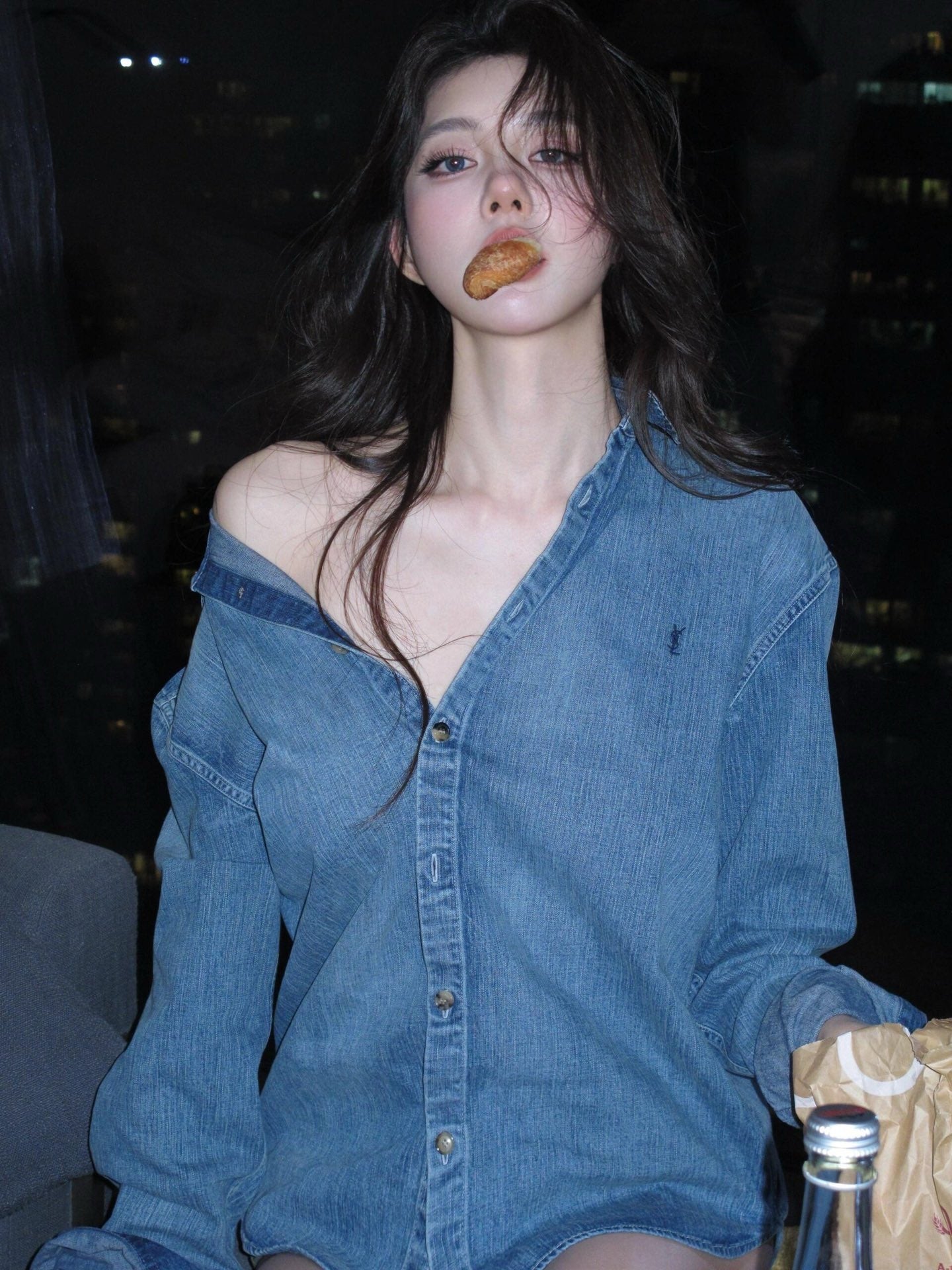 사슬 / 입생로랑 남성 여성 긴팔 데님 셔츠