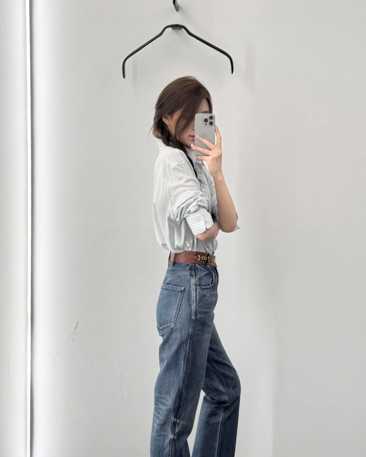체인2호 / 셀린느 여성 가죽 트리밍 데님 바지