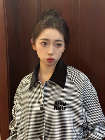 gw/미우미우 남여 클래식 벨벳 칼라 체크 재킷