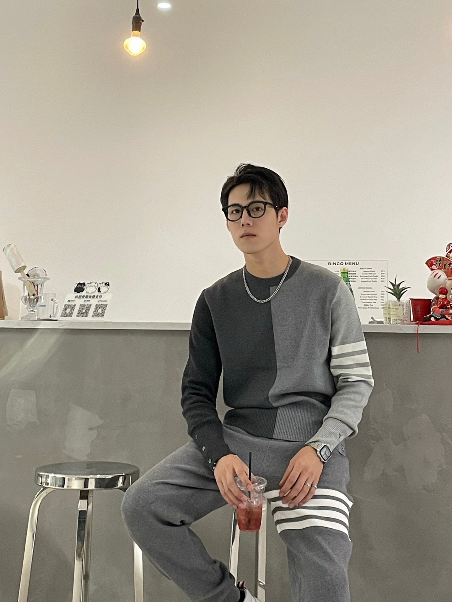 TJ / 톰브라운 니트 ,  컬러 블록 코튼 니트 크루넥 풀오버