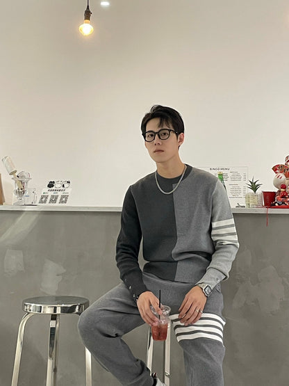 TJ / 톰브라운 니트 ,  컬러 블록 코튼 니트 크루넥 풀오버