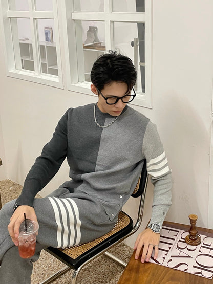 TJ / 톰브라운 니트 ,  컬러 블록 코튼 니트 크루넥 풀오버