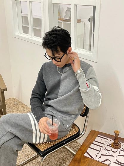 TJ / 톰브라운 니트 ,  컬러 블록 코튼 니트 크루넥 풀오버