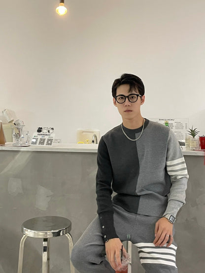 TJ / 톰브라운 니트 ,  컬러 블록 코튼 니트 크루넥 풀오버