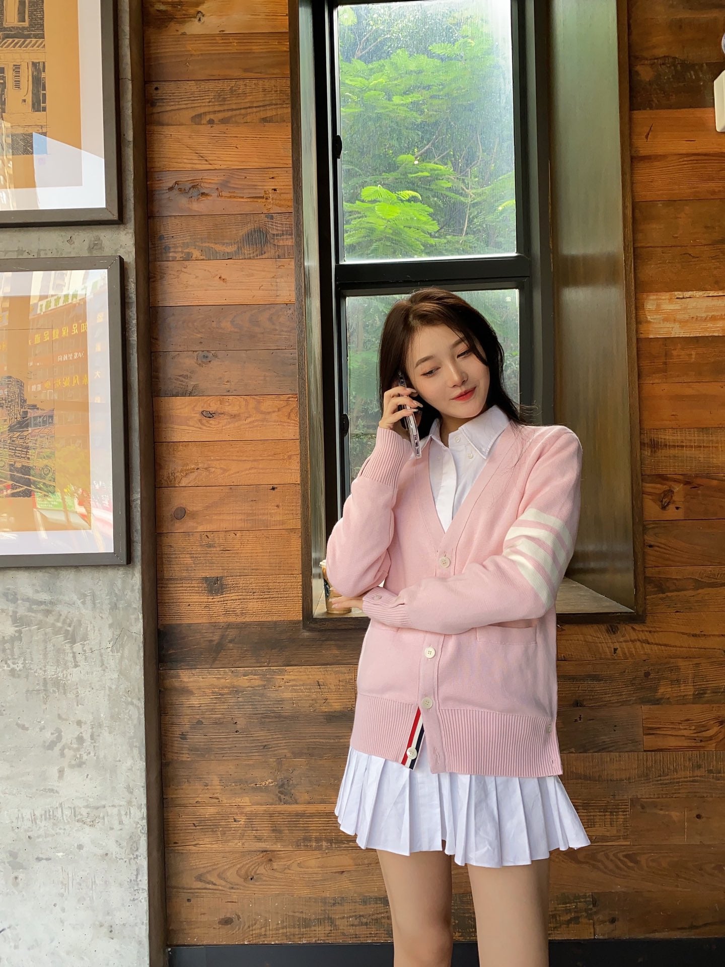 TJ / 톰브라운 여성 코튼 핑크 가디건