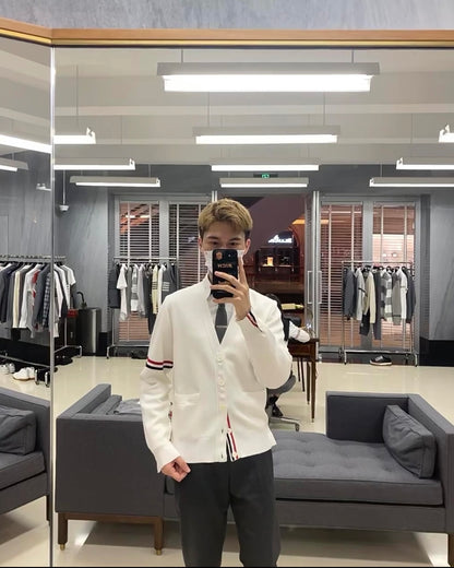 TJ / 톰브라운 순수 코튼 브이넥 니트 가디건