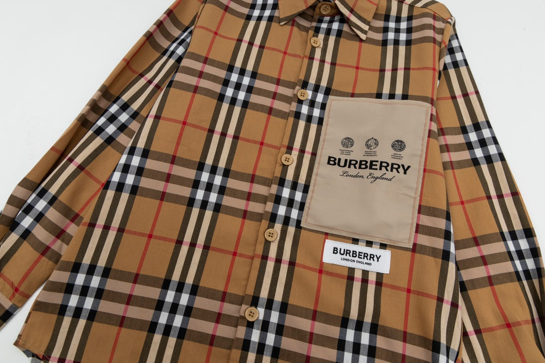 체인2호 / 버버리 셔츠, Burberry 2023ss 새 라벨 아플리케 체크 코튼 포플린 긴팔 셔츠