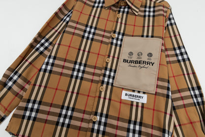체인2호 / 버버리 셔츠, Burberry 2023ss 새 라벨 아플리케 체크 코튼 포플린 긴팔 셔츠
