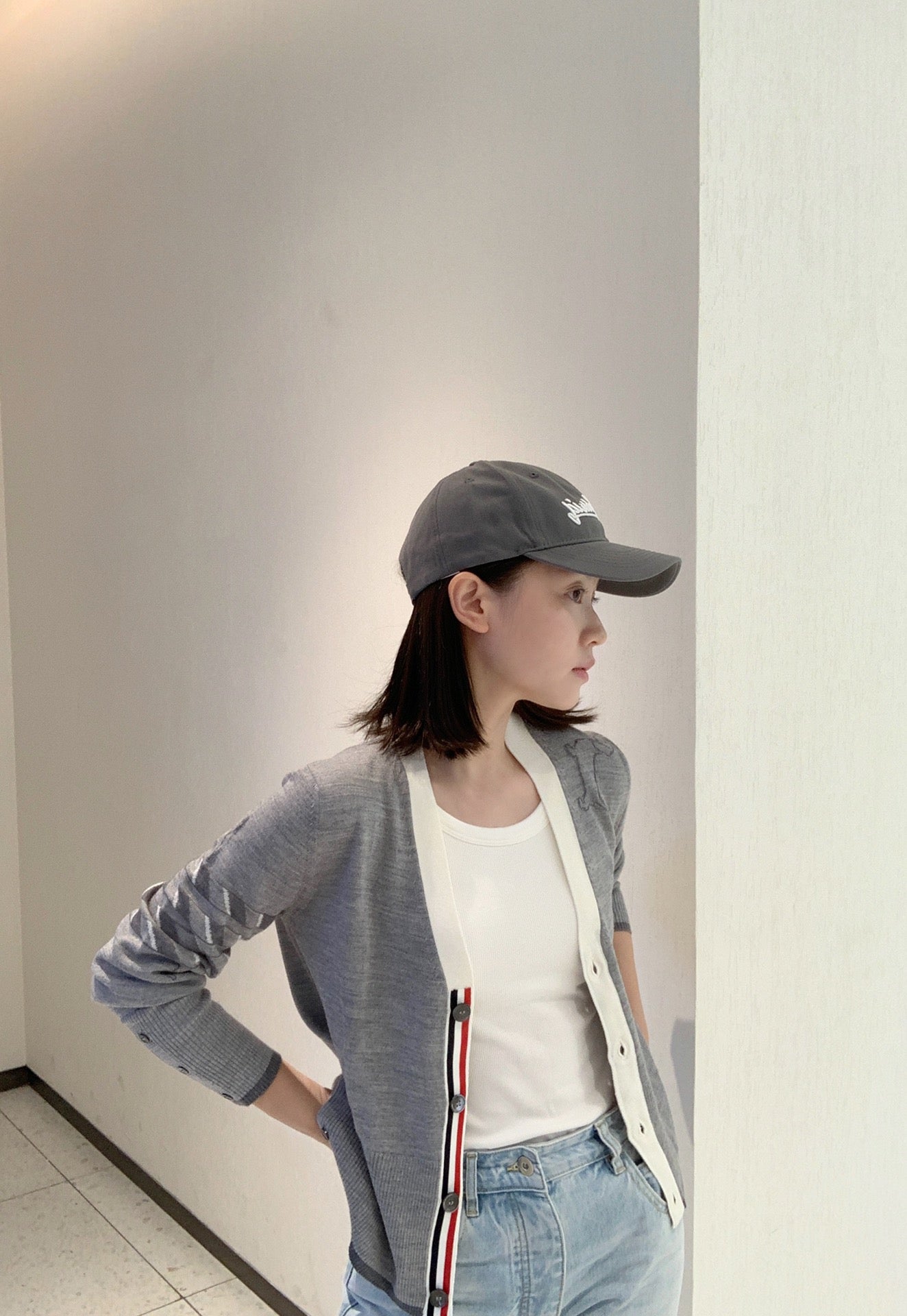 대리석 / 톰브라운 여성 가디건 배색 강아지 100% 순수 울