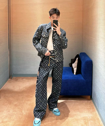 gw/루이비통 남여 신상 자카드 데님 롱 팬츠