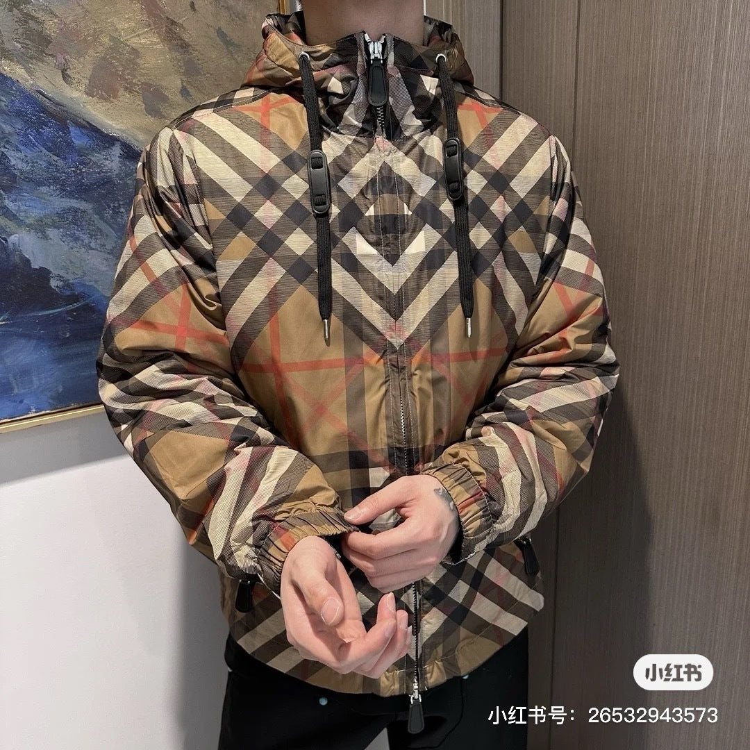 대리석 / 버버리 픽셀 체크 나일론 후드 자켓 아카이브 베이지