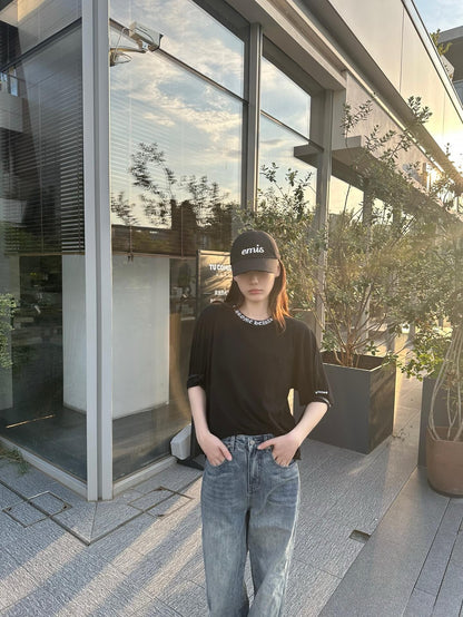 대리석 / 크롬하츠 넥로고 워싱 반팔 티셔츠