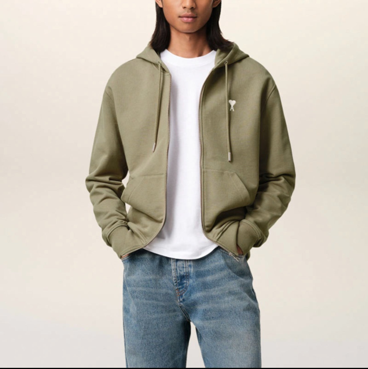 탑아미 / 아미 2025년형 화이트 와펜 후드집업 white badge zipper hoodie