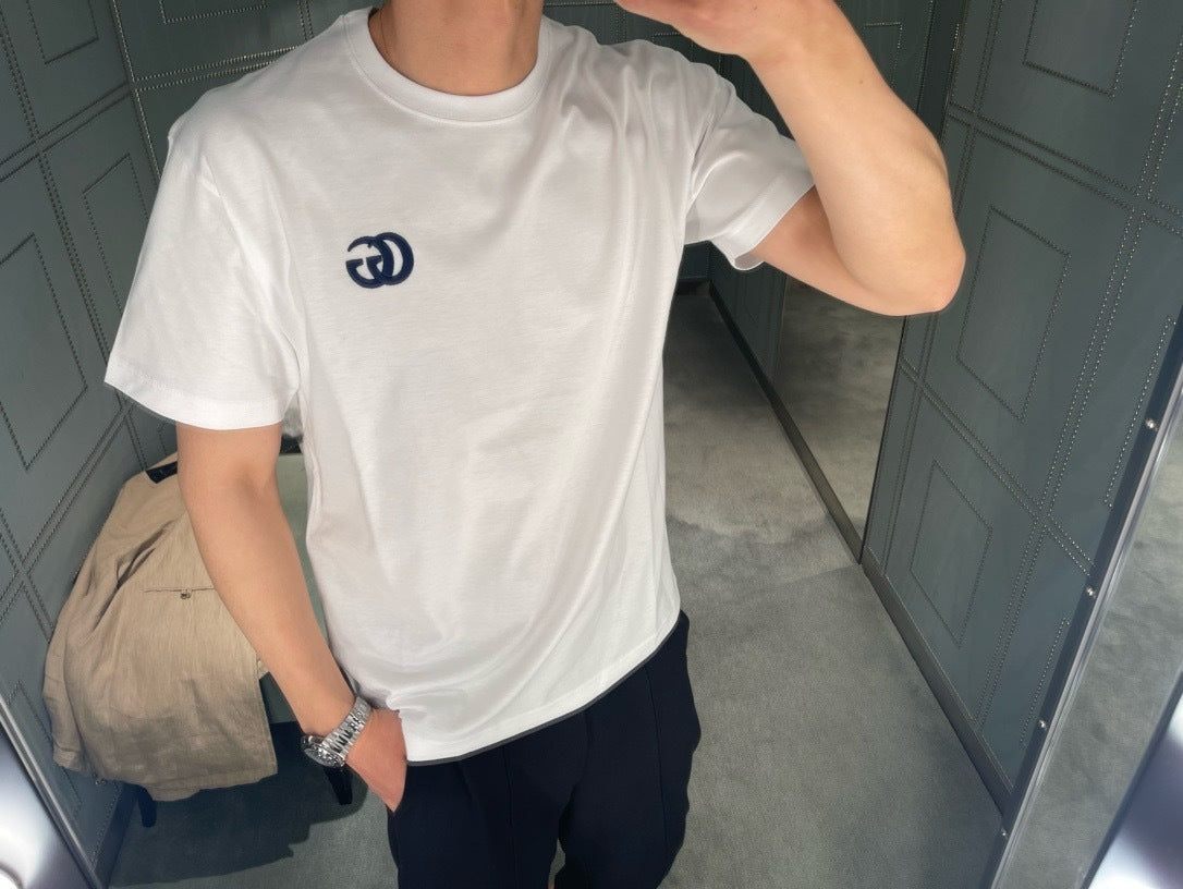 대리석 /  구찌 더블 G 로고 자수 반팔티 화이트