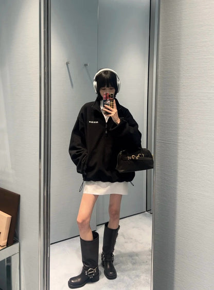 gw/미우미우 남여 블랙 벨벳 반지퍼 코트