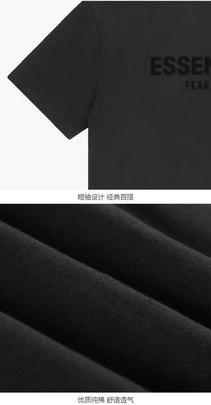 세나 / 더블 라인 하이 스트리트 루즈 캐주얼 백 플로킹 플로킹 프린팅 반팔