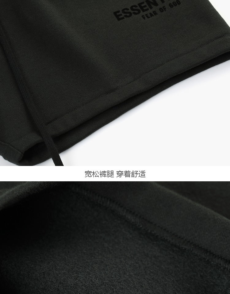 세나 / FOGESSENTIALS 시즌 8 복선 하이 스트링 하이 스트링 캐주얼 와이드 블랙 피그먼트 프린트 스트링 반바지