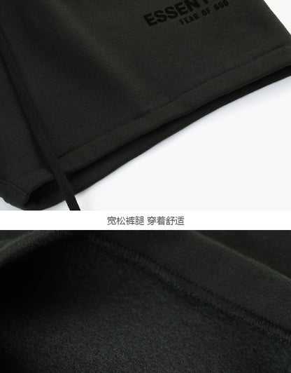 세나 / FOGESSENTIALS 시즌 8 복선 하이 스트링 하이 스트링 캐주얼 와이드 블랙 피그먼트 프린트 스트링 반바지