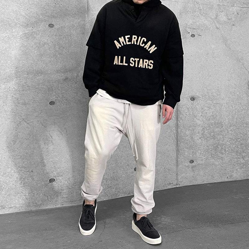 세나 /  FOG FEAR OF GOD 시즌 7 메인 라인 하이 스트리트 올스타 플로킹 프린트 헨리 칼라 반팔
