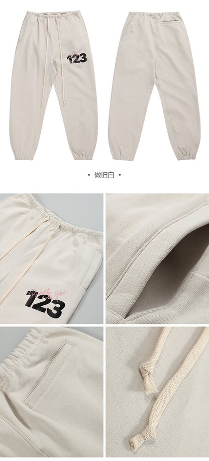 세나 / RRR123 FOG 하이 스트리트 트렌드 루즈 캐주얼 헤비 워시 워터 페이드 디지털 프린트 드로스트링 팬츠