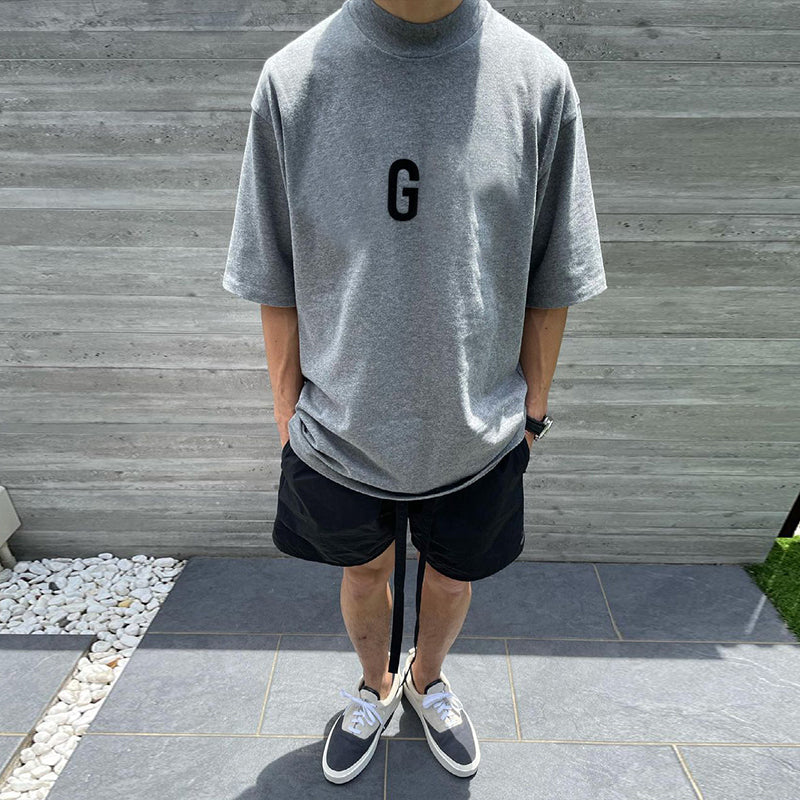세나 /  FEAR OF GOD FOG 공동 하이 스트리트 조수 브랜드 양각 인쇄 느슨한 라운드 넥 반팔 티셔츠