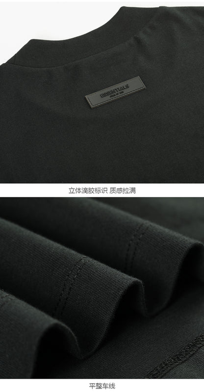세나 / 더블 라인 하이 스트리트 루즈 캐주얼 백 플로킹 플로킹 프린팅 반팔