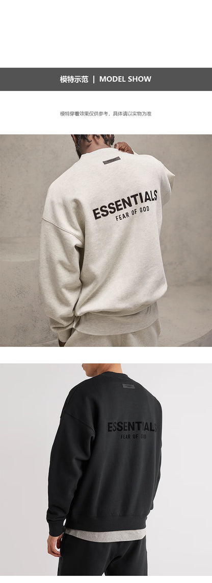 세나 /  FOG ESSENTIALS 여덟 번째 시즌 더블 라인 하이 스트리트 루즈 백 플로킹 프린트 라운드 넥 스웨터
