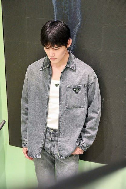 gw/프라다 데님 지퍼 코트