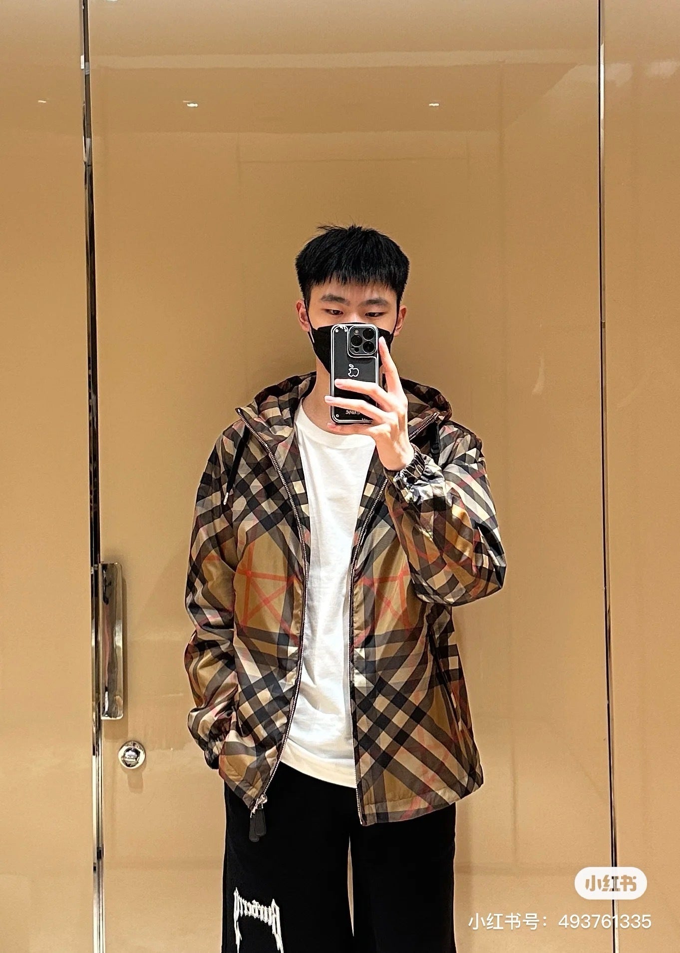 대리석 / 버버리 픽셀 체크 나일론 후드 자켓 아카이브 베이지