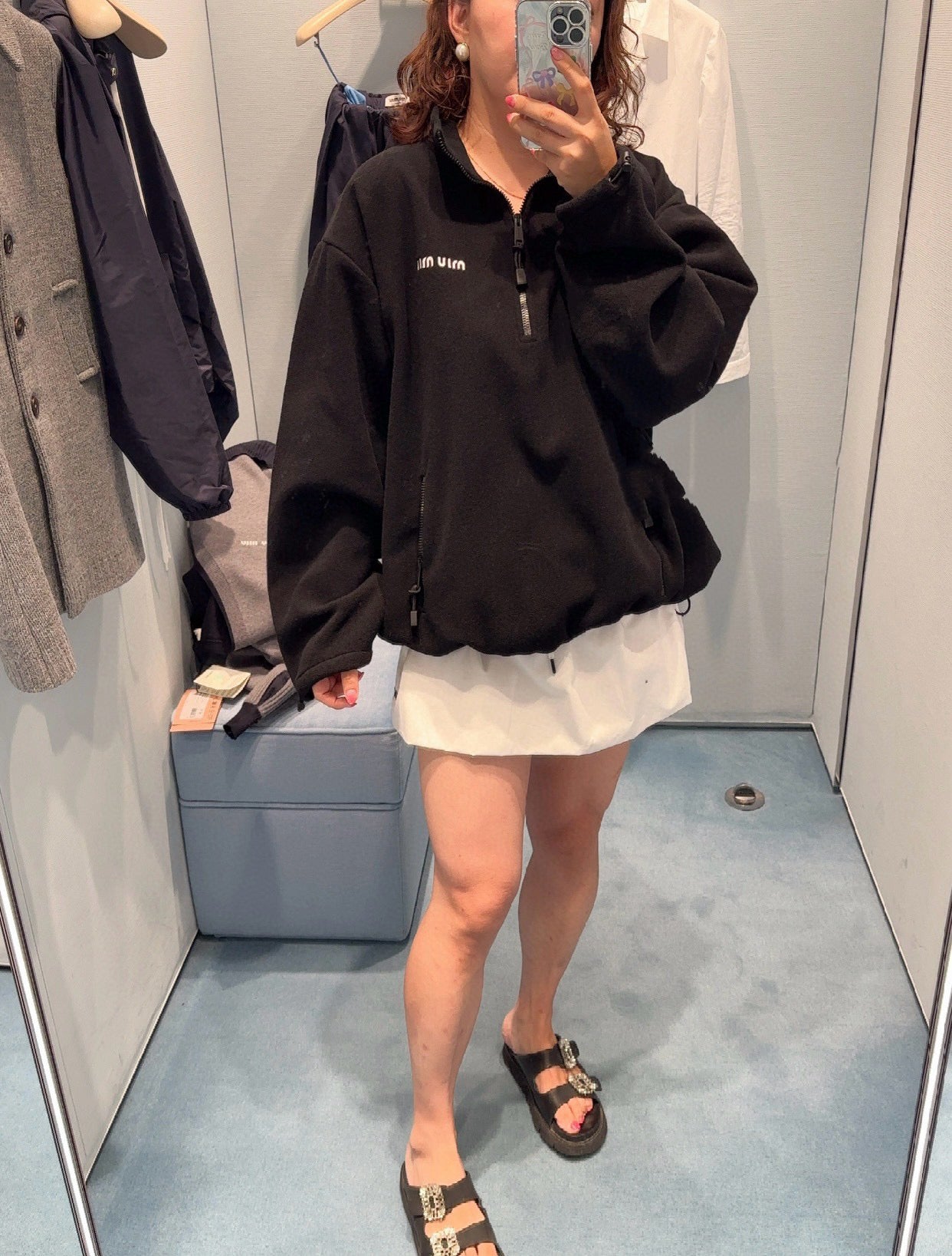 gw/미우미우 남여 블랙 벨벳 반지퍼 코트