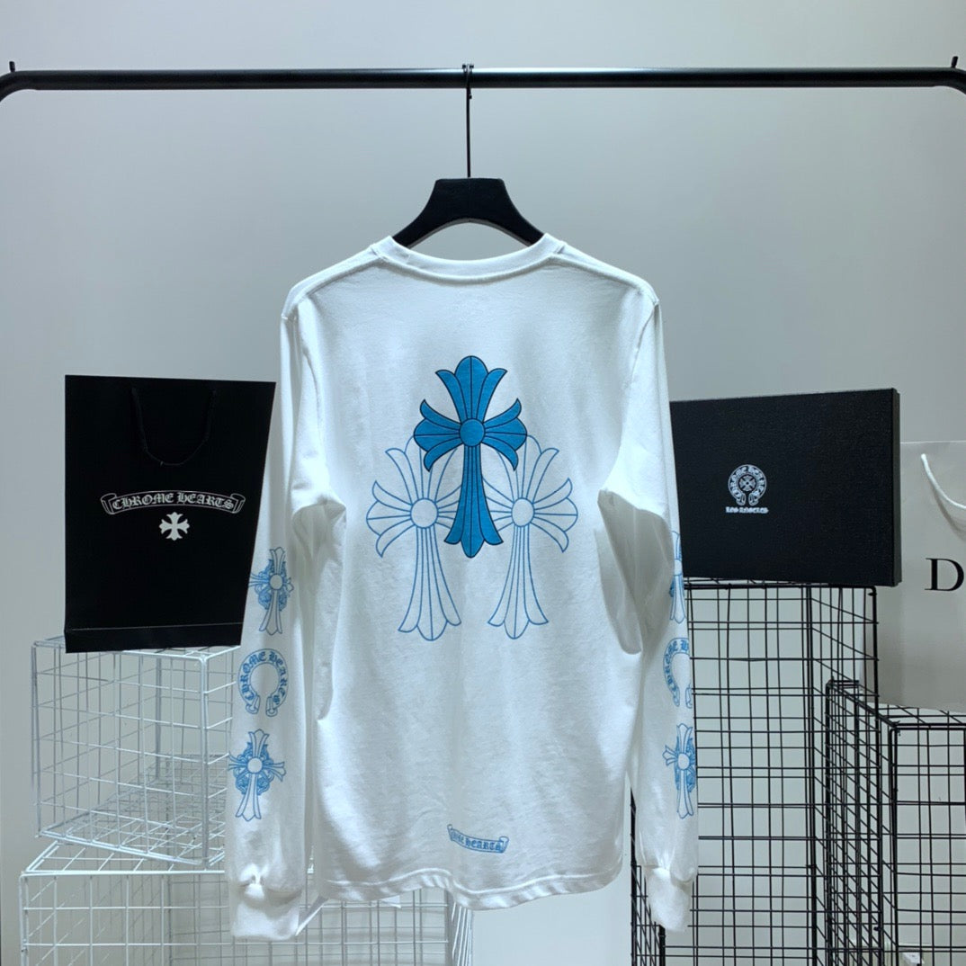 ZB / 크롬하츠 오리지널 아이스블루 십자가 긴팔티셔츠 Tee