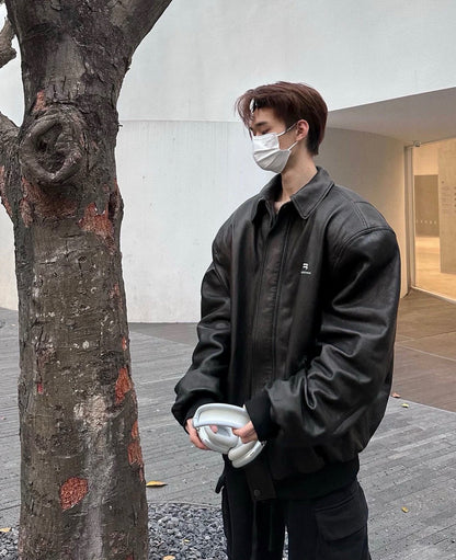 gw/발렌시아가 남성 자수 클립 면 가죽 재킷