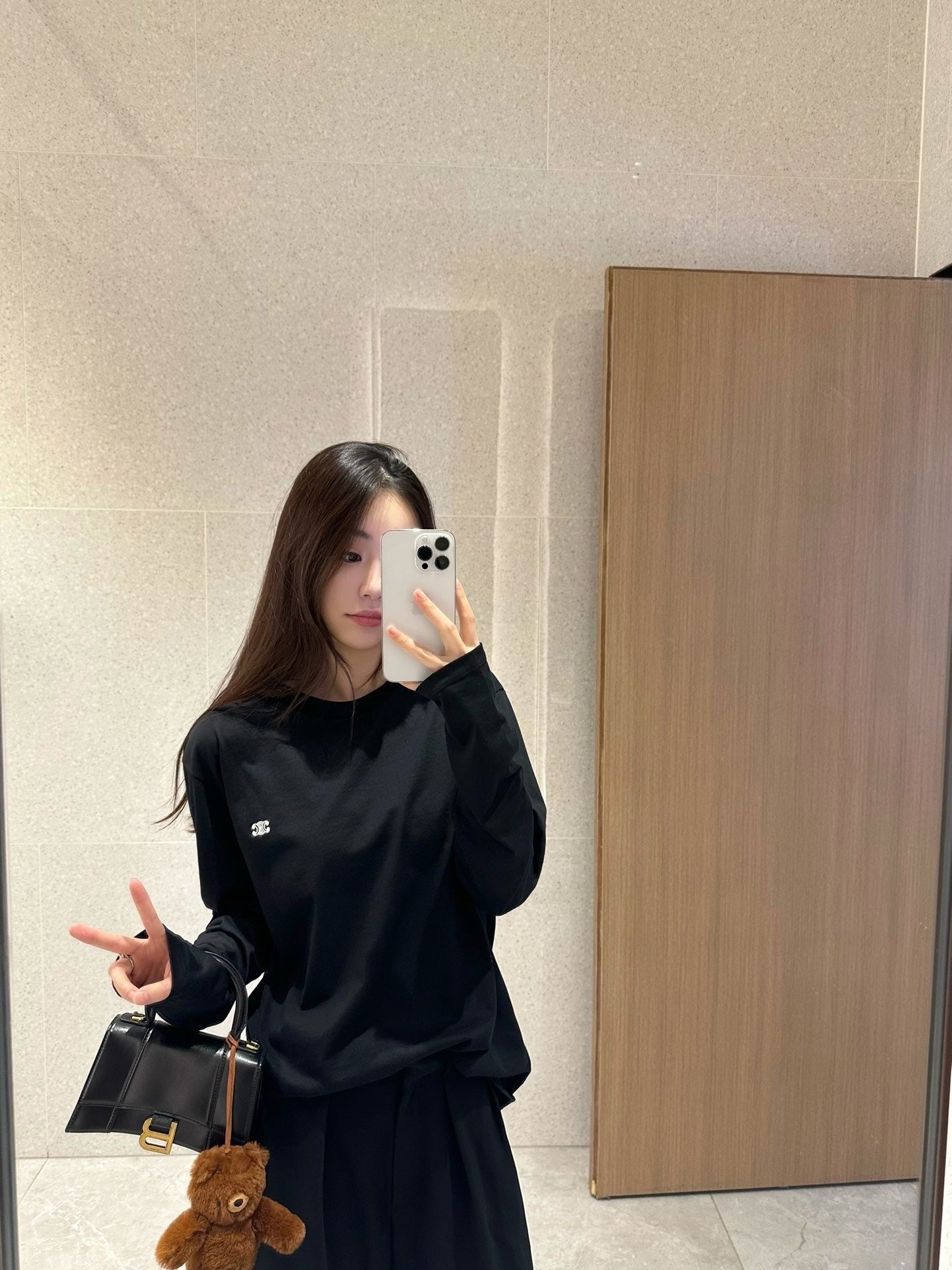 대리석 / 셀린느 자수 로고 긴팔티