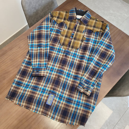 GTR / 메종마르지엘라 셔츠 ,  24SS VIC 리미티드 스플라이싱 체크 셔츠