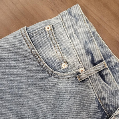 GTR / 발렌시아가 데님 진 , 24SS 와이드 레그 워시드 힐 루니드 진