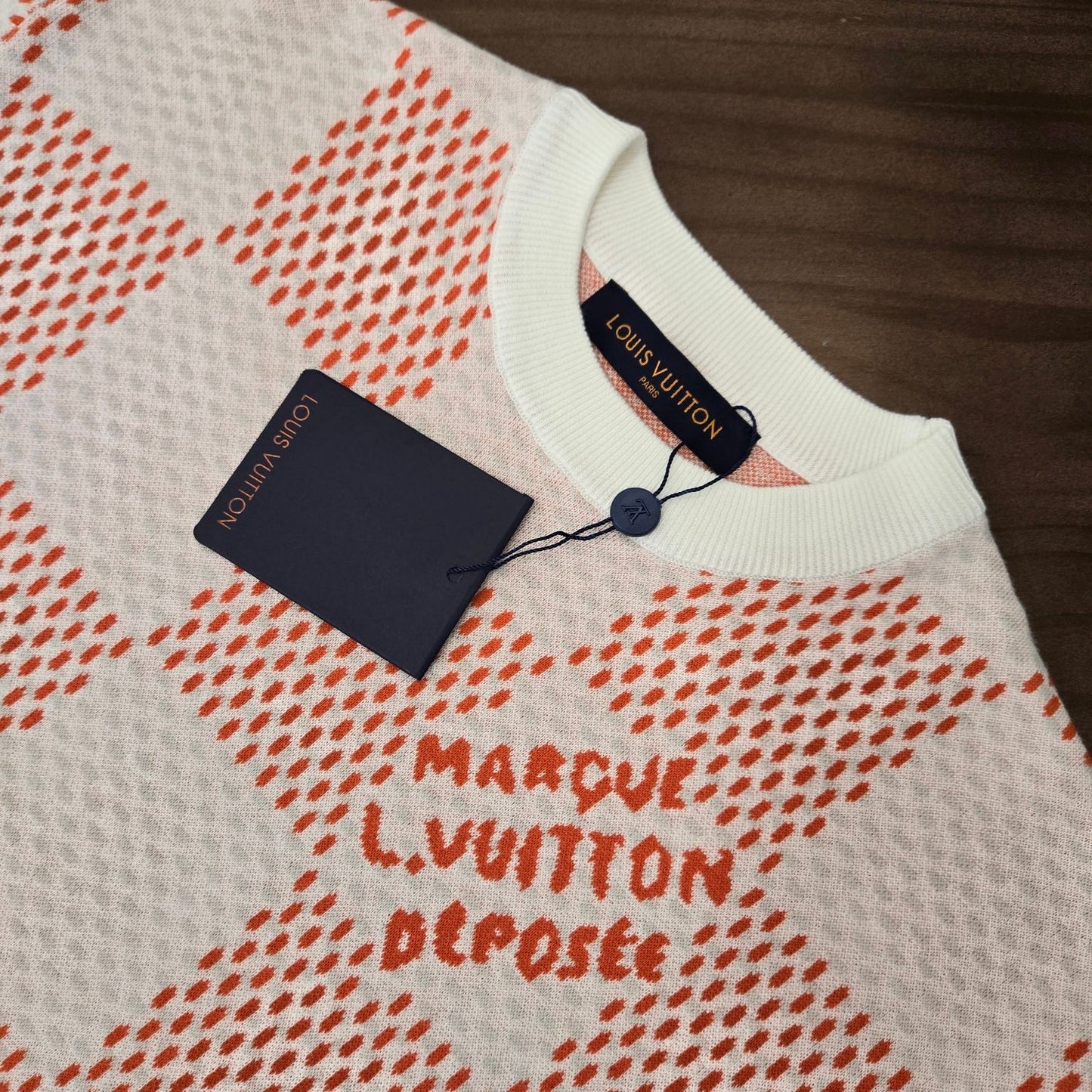 GTR /  루이비통 니트 반팔 , 24SS checkerboard 울 레터 자카드 반소매