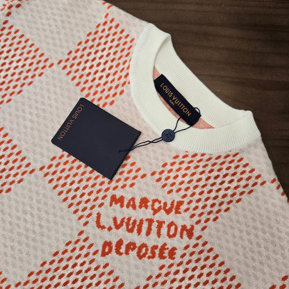 GTR /  루이비통 니트 반팔 , 24SS checkerboard 울 레터 자카드 반소매