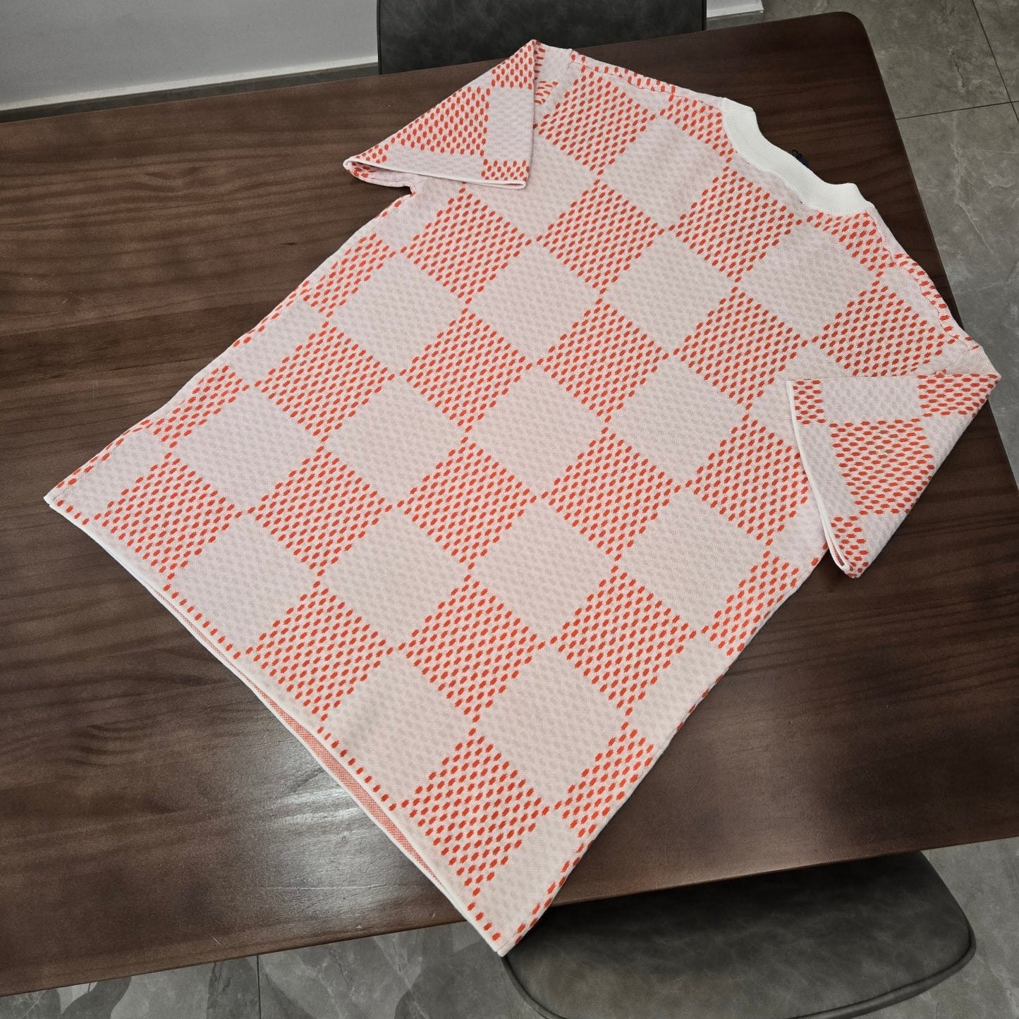 GTR /  루이비통 니트 반팔 , 24SS checkerboard 울 레터 자카드 반소매