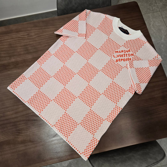 GTR /  루이비통 니트 반팔 , 24SS checkerboard 울 레터 자카드 반소매