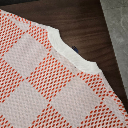 GTR /  루이비통 니트 반팔 , 24SS checkerboard 울 레터 자카드 반소매