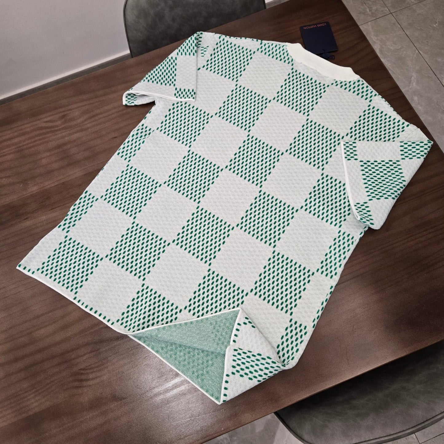GTR /  루이비통 니트 반팔 , 24SS checkerboard 울 레터 자카드 반소매