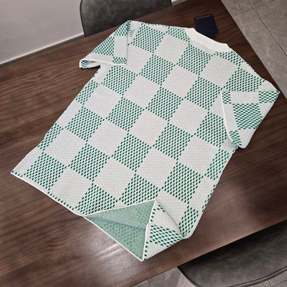 GTR /  루이비통 니트 반팔 , 24SS checkerboard 울 레터 자카드 반소매