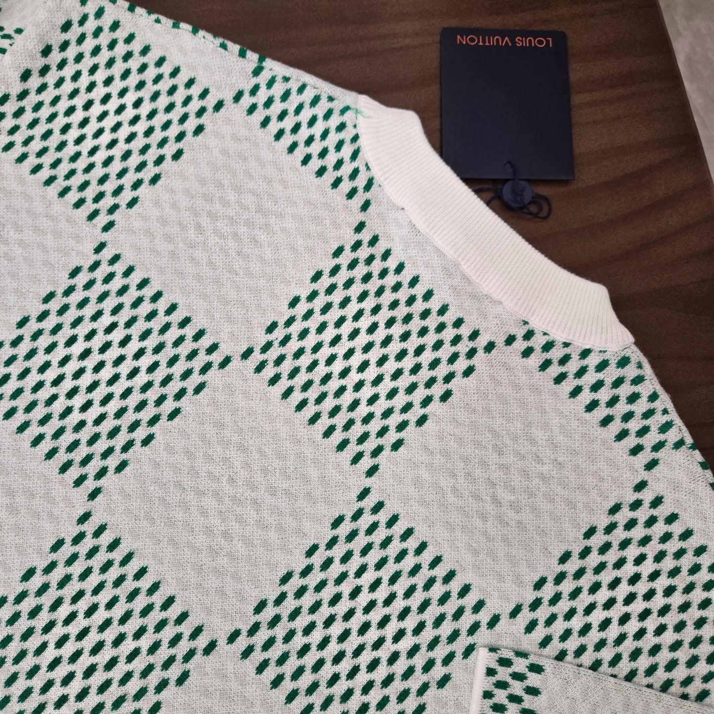 GTR /  루이비통 니트 반팔 , 24SS checkerboard 울 레터 자카드 반소매