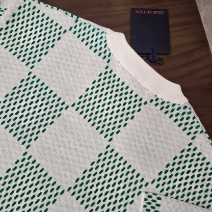 GTR /  루이비통 니트 반팔 , 24SS checkerboard 울 레터 자카드 반소매