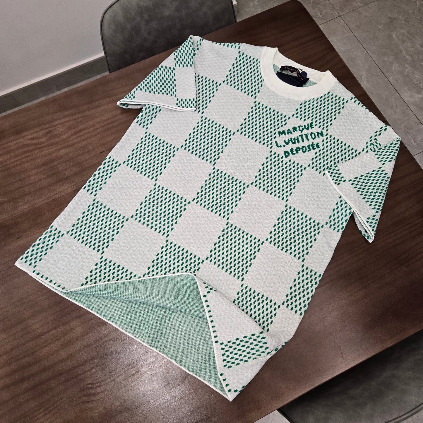 GTR /  루이비통 니트 반팔 , 24SS checkerboard 울 레터 자카드 반소매