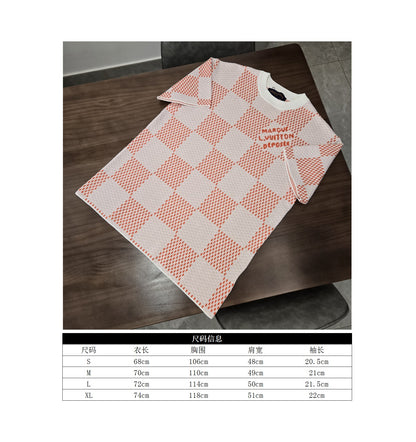 GTR /  루이비통 니트 반팔 , 24SS checkerboard 울 레터 자카드 반소매