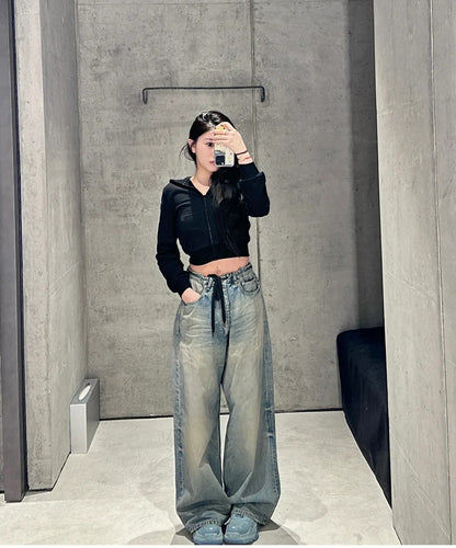 GTR / 발렌시아가 청바지 , BLCG 24SS 드로스트링 디스트로이드 와이드 레그 진