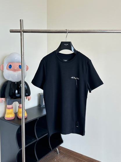 체인2호 / 펜디 반팔, Fend*/Fendi 24ss 대형 요소 자수 문자 봄 여름 코튼 라운드넥 반소매