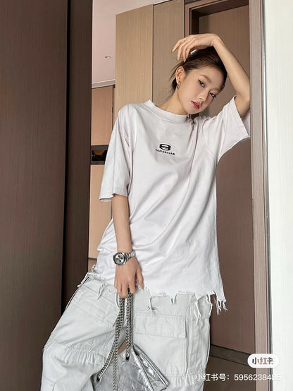 GTR / 발렌시아가 반팔티 , BLCG 24/SS 디스트로이드 스몰 자수 태슬 티셔츠