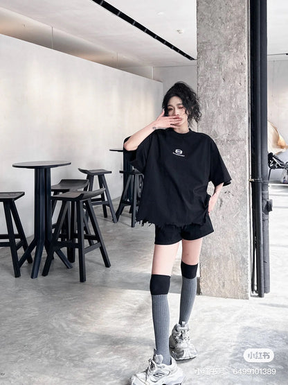 GTR / 발렌시아가 반팔티 , BLCG 24/SS 디스트로이드 스몰 자수 태슬 티셔츠